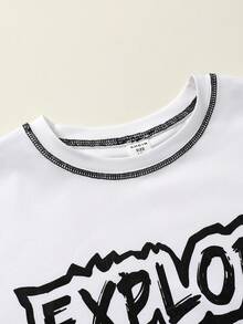 SHEIN 男孩休閒鬆身圓領套頭針織 T 恤, 印刷英文字母 - 白色 - 查看 3