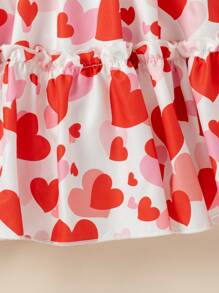 SHEIN Young Girls' Valentine's Day Heart Print Ruffle Trim Long Sleeve Princess Dress For Spring/Autumn Parties And Holidays - Red - View 7