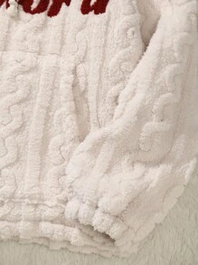 Muchica Dây kéo Khép kín áo có mũ Áo Teddy Jackets
   Với Túi kangaroo , Slogan Và Thêu trái tim - Màu be - Xem 5