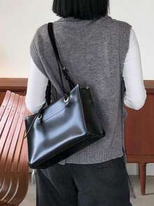 DAZY 純色高領毛衣背心 - 灰色 - 查看 2