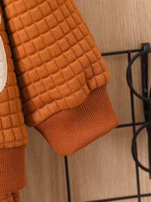 男嬰時尚可愛小熊貼布刺繡長袖拉鍊連帽衫長褲秋冬套裝 - 棕色 - 查看 5