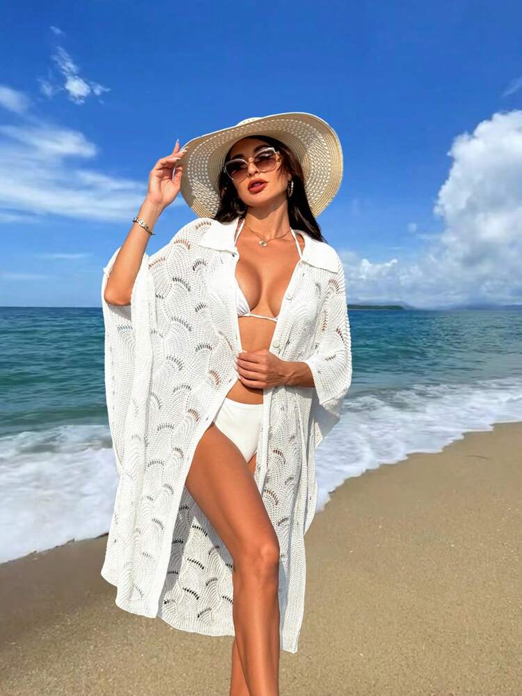 Women's Knitted Hollow Out Kimono Cover-Up Summer