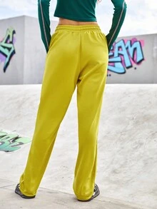 Street Sport 女士字母印花束口腰運動長褲 - 芥末黃 - 查看 2