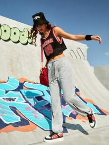 Street Sport 女色塊抽繩腰部編織帶運動褲 - 淺灰色 - 查看 7