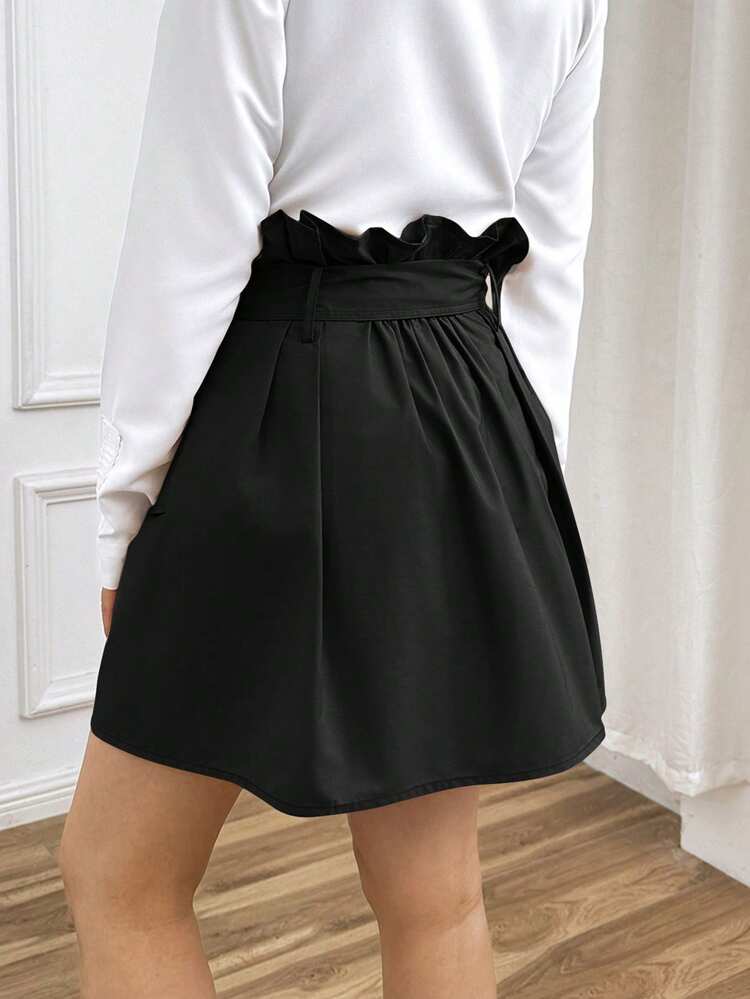 High Waist A-Line Skirt With Double Breasted Buttons And Tied Waist Belt