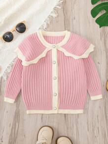 Baby Girls' Contrast Trim Long Sleeve Cardigan - Pink - View 1