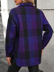 SHEIN LUNE 女士落肩領格子呢大衣 - 紫色 - 查看 2