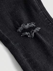 SHEIN Cô Gái Trẻ Frayed Hem Đau khổ Quần jean loe - màu đen - Xem 4