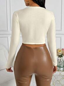 Zolique Women's Split Hem V-Neck Knit Pullover Fall Winter Sweater - White - View 2