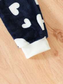 寶寶女孩秋冬季日常休閒可愛的心形印花毛絨外套,適合派對、度假、生日等場合 - 藏蓝色 - 查看 5