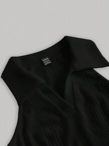 SHEIN MOD 女式純色翻領馬甲 - 黑色 - 查看 3