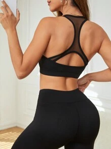 Slayform Sujetador deportivo de malla de contraste para mujer