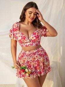 Swim Mod Summer Beach Women's Plus Size All Over Print Bikini Set (Full Body) - Multicolor - View 5
