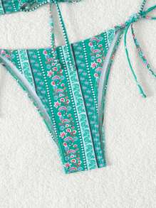 SHEIN Swim Bộ bikini Bandeau có dây rút in họa tiết ngẫu nhiên mùa hè - Nhiều màu - Xem 8