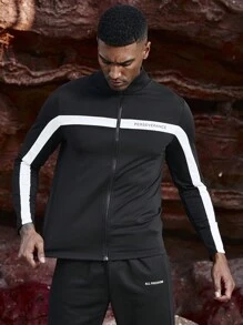 Manfinity Sport Corelite Men's Color Block Letter Printed Zip-Up Hooded Sports Jacket Workout Tops Sports Jacket - Black - View 5