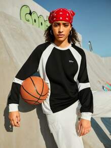SHEIN Sports Của phụ nữ Khối màu Mẫu chữ Áo nỉ thể thao - màu đen - Xem 7