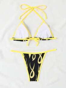 SHEIN Swim 女士露背性感三角比基尼套装夏季 - 彩色 - 查看 4