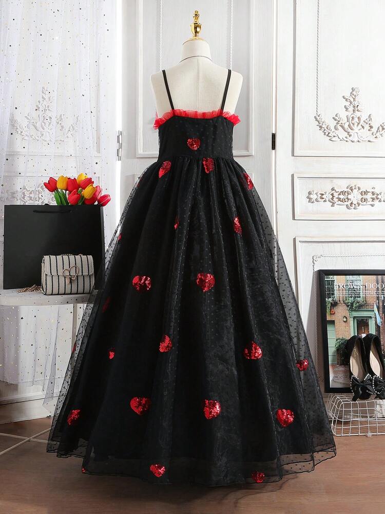 Girls' Sequined Mesh Formal Dress, Spaghetti Straps Princess Party Wedding Prom Birthday Evening Gown