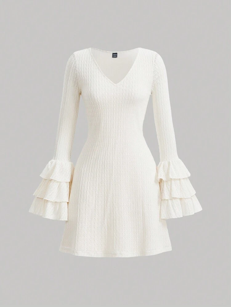 V-neck Multi-layered Sleeve Women's Dress