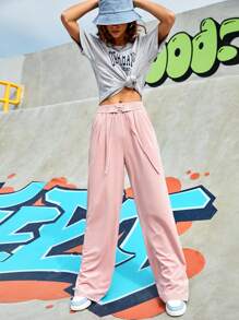 SHEIN Sports 女性束腰帶口袋運動長褲 - 粉色 - 查看 7