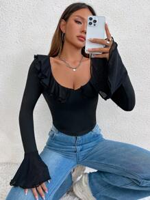 SHEIN Unity 網眼面板甜心領t恤 - 黑色 - 查看 3