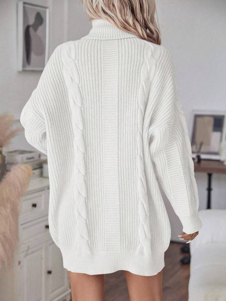 Turtleneck Cable Knit Sweater Dress Fall Winter Cloth For Women
