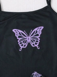 SHEIN Tiener Meisjes brei Vlinder Gevormd Tank tops En Short set Voor Casual Huiskleding