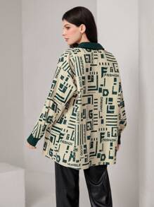 Seusyu Loose-fit Casual Long Sleeve Shirt With Printed Patchwork And Stitching Detail - Green - View 2