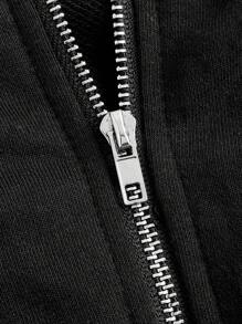 SHEIN MOD Women's Contrast Color Zip Up Hoodie Sweatshirt - Black and White - View 4