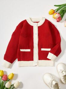 Baby Girls' Contrast Binding Button Front Cardigan - Pink - View 1