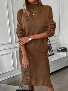 Chiquease 2 szt./zestaw Połowa Golf Suknie Dresowe I Dekolt w kształcie litery V Pulowert Swetry