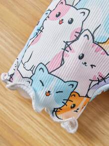 SHEIN Baby Girls' Casual Cute Cat Pattern Sleeveless Romper - Multicolor - View 5