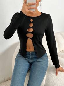 Zolique 針織空心t恤,具有良好的設計感 - 黑色 - 查看 1