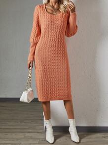 SHEIN LUNE Của phụ nữ Xoăn Sóng Áo len dệt kim Đầm - Bụi hồng - Xem 4