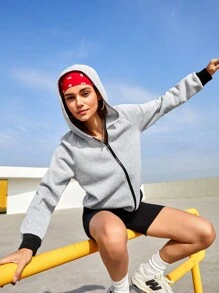 SHEIN Street Sport 拼接連帽運動夾克,帶有網布條紋 - 灰色 - 查看 10