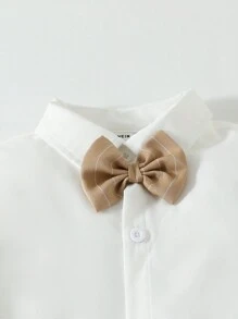 青少年男孩禮服套裝,配有蝴蝶結襯衫和吊帶褲 - 杏色 - 查看 7