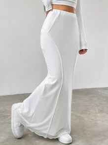 SHEIN EZwear 白色高腰魚尾裙擺 - 白色 - 查看 1