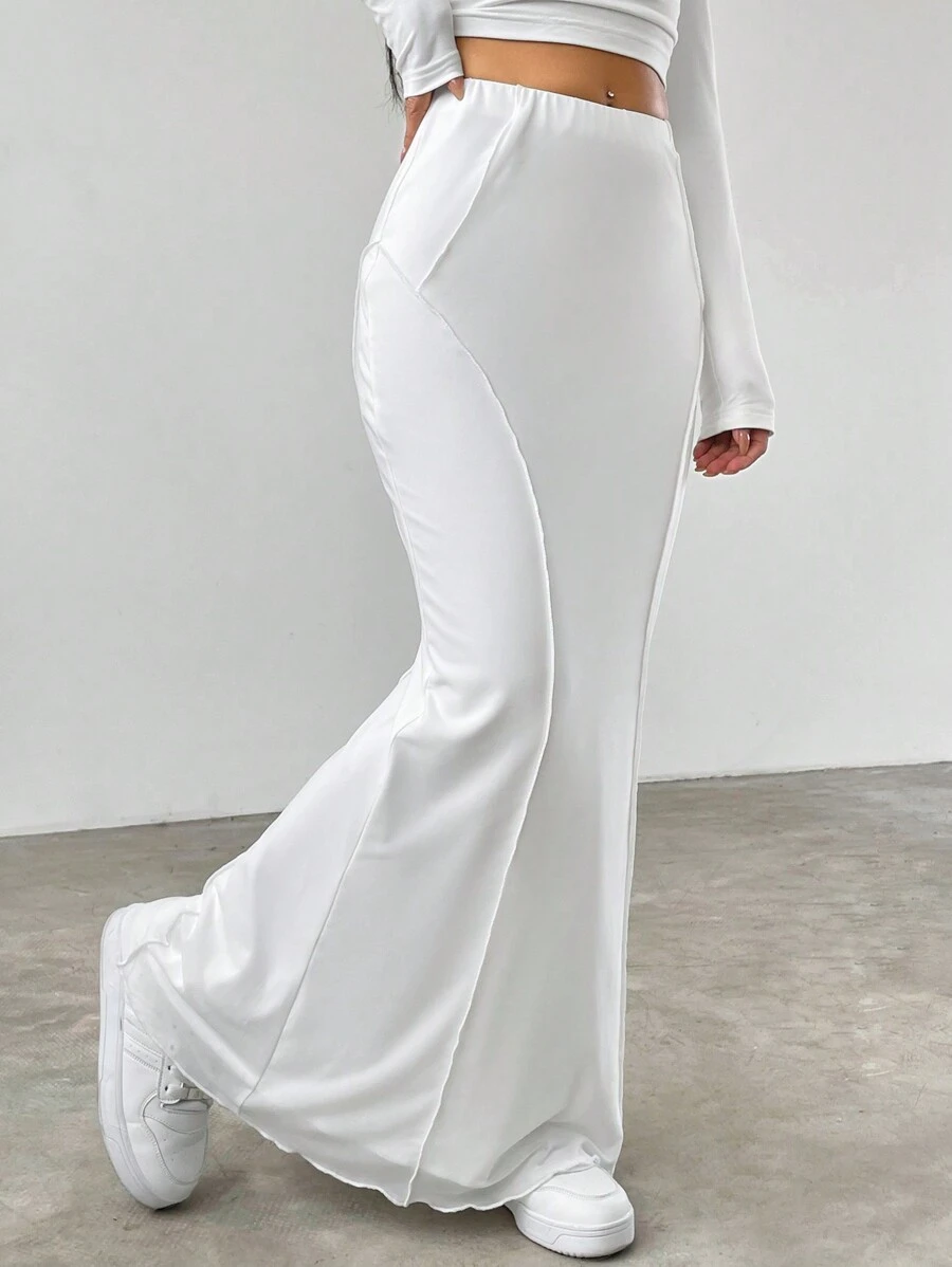 SHEIN EZwear 白色高腰魚尾裙擺 - 白色 - 查看 1