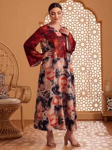 Al Najma Floral Print V-Neck Long Sleeve Dress