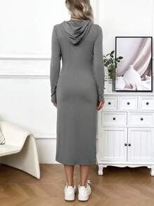 SHEIN Robe De Maternité À Capuche Couleur Unie - Gris - Voir 2