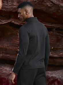 Manfinity Sport Corelite Men's Color Block Letter Printed Zip-Up Hooded Sports Jacket Workout Tops Sports Jacket - Black - View 2