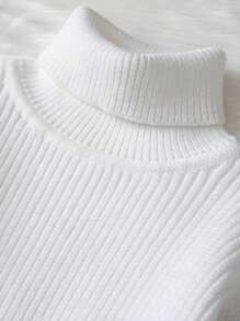 SHEIN Baby Mädchen Lässig vielseitiger einfarbiger Rollkragenpullover, Herbst/Winter - Weiss - Übersicht 4