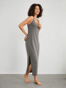 Leisure Women's Solid Color Split Hem Home Wear Dress
