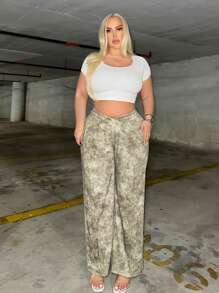 SHEIN SXY Women's Plus Size Cross Waist Wide-legged Culottes - Grey - View 1