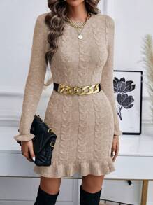 SHEIN Frenchy Xoắn Dan Xù Hoa Sen Váy len bó sát - Màu be - Xem 6