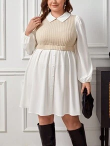 SHEIN Privé 女性大尺碼籠子袖拼接連衣裙 - 彩色 - 查看 6