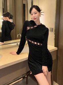 EastFlair New Chinese Style Hooded Dress - Black - View 2