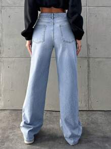 EURMUSE Gewaschene High-rise Straight-leg Jeans - Helle Waschung - Übersicht 2