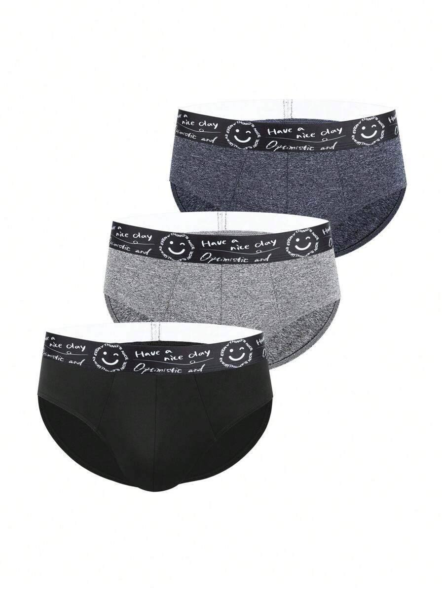 Men's Cartoon & Letter Patterned Elastic Band Briefs ,3 Pcs - Multicolor - View 1