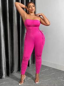 SHEIN SXY Plus Size Strapless Jumpsuit With Pleats